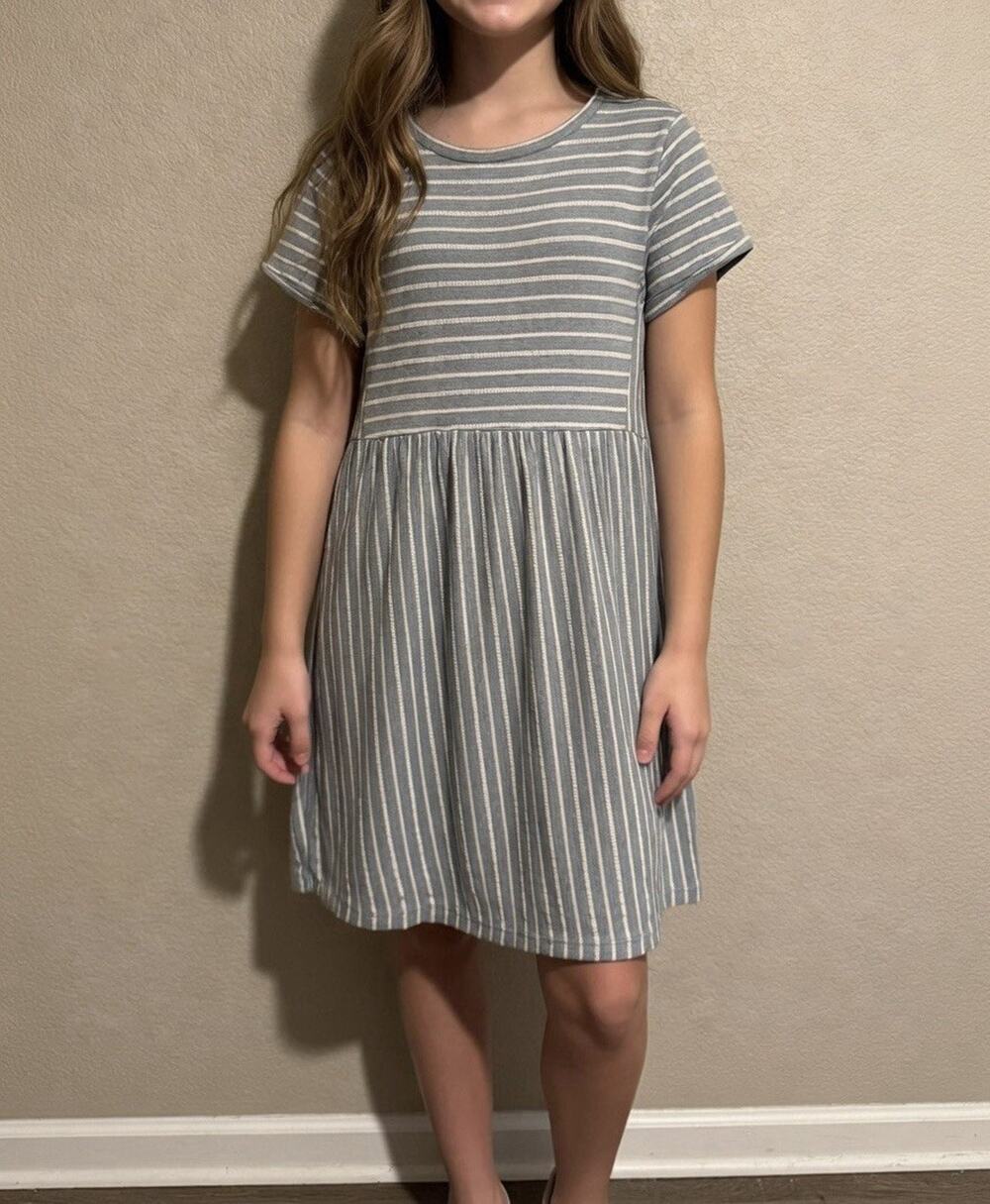 LOFT Babydoll Dress Coastal Cottage Fairy Minimalist Pockets Striped Nautical M